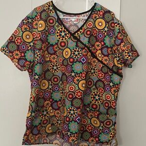 Colorful Patterned V-Neck Scrub Top
